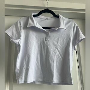 Alo White Cropped Polo (called the Choice Polo)